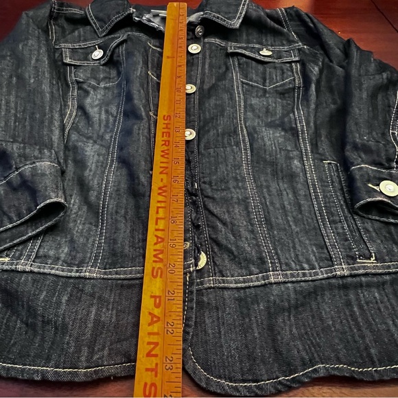 Womans dark indigo blue Denim detailed trim long Jacket - size 2x - Picture 9 of 10